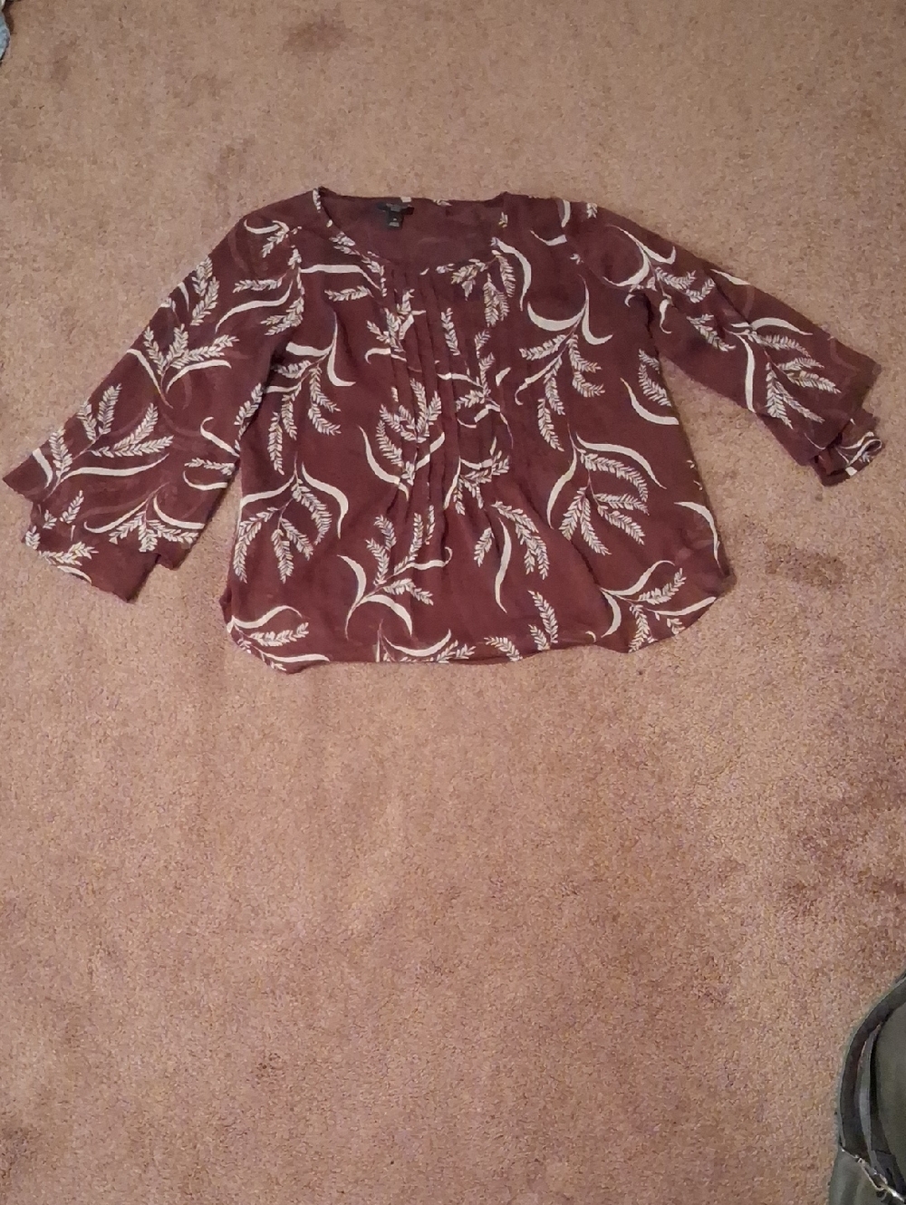 Ann Taylor Brown Floral-Print Peasant Blouse
